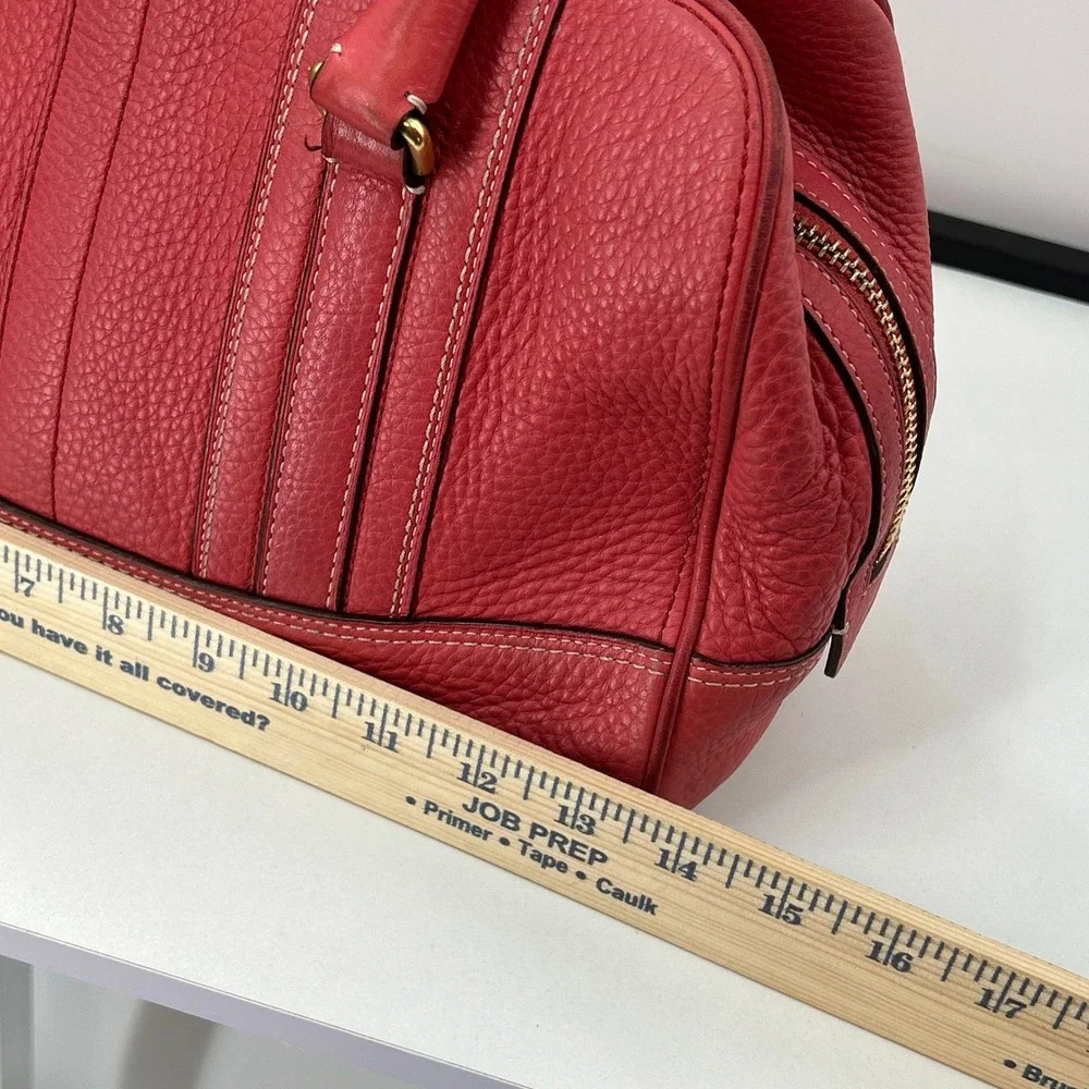 Coach Red Pebbled Leather Satchel Handbag White Contrast Stitching Gold Hardware